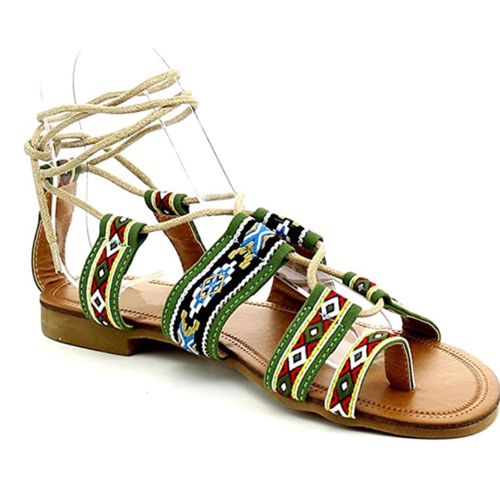 Green Aztec pattern gladiator sandals!